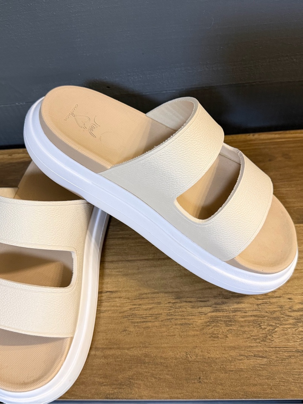 Cream Double-Strap Platform Slide Sandals